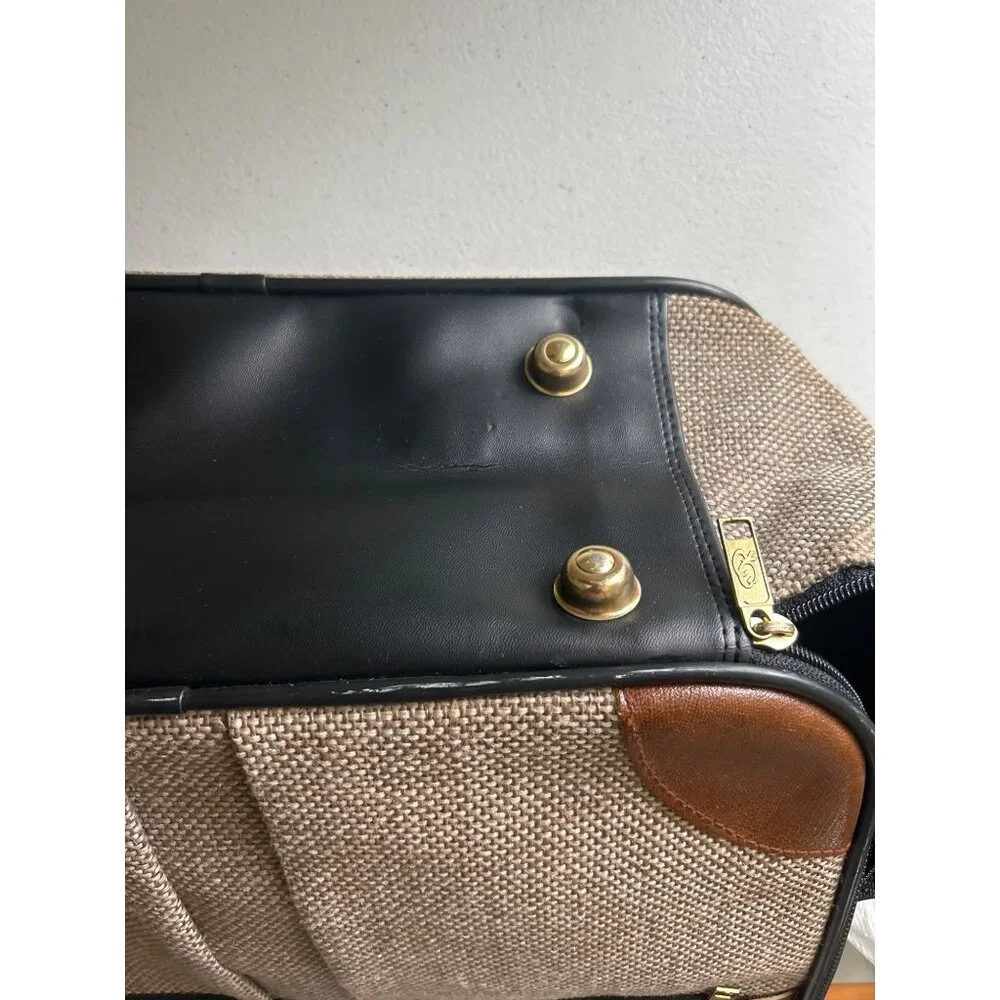 Oscar De La Renta Vintage Tan Tweed Carry On Luggage/Travel Bag